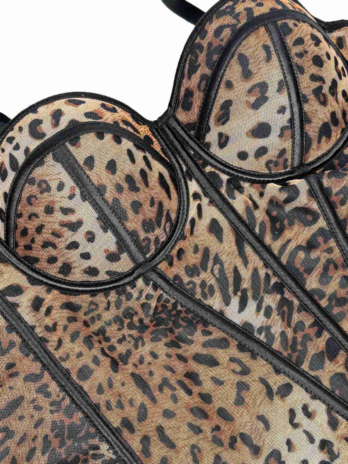 1980s Leopard Print Spaghetti Strap Herringbone Corset - Image 5