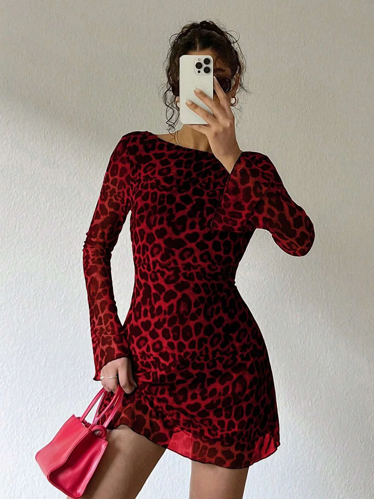 1980s Leopard Sheer Long-Sleeve Backless Dress - Image 5