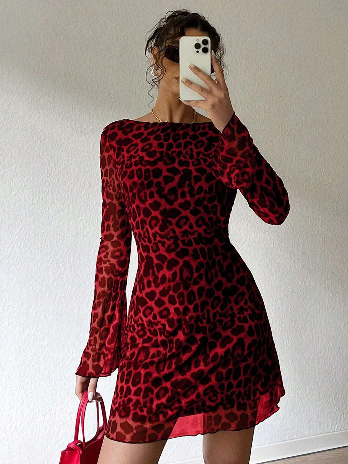 1980s Leopard Sheer Long-Sleeve Backless Dress - Image 6