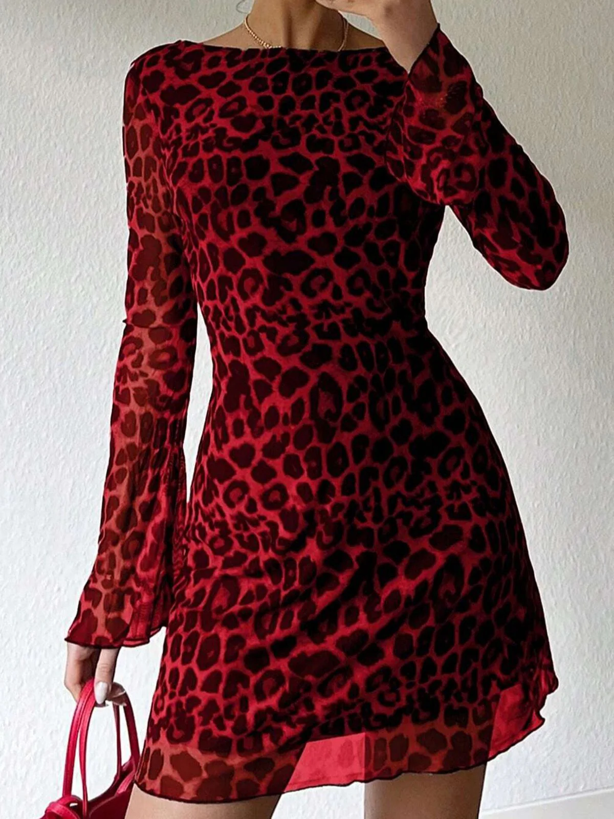 1980s Leopard Sheer Long-Sleeve Backless Dress - Image 7