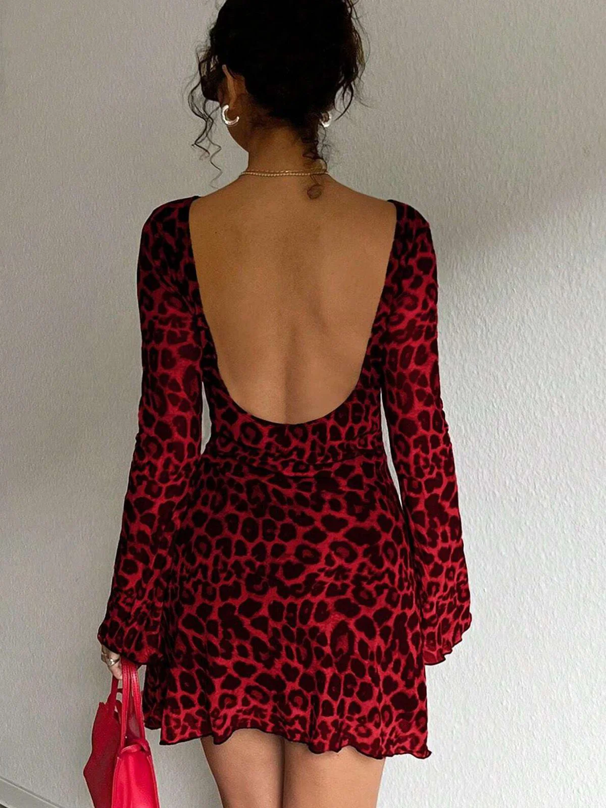1980s Leopard Sheer Long-Sleeve Backless Dress - Image 8