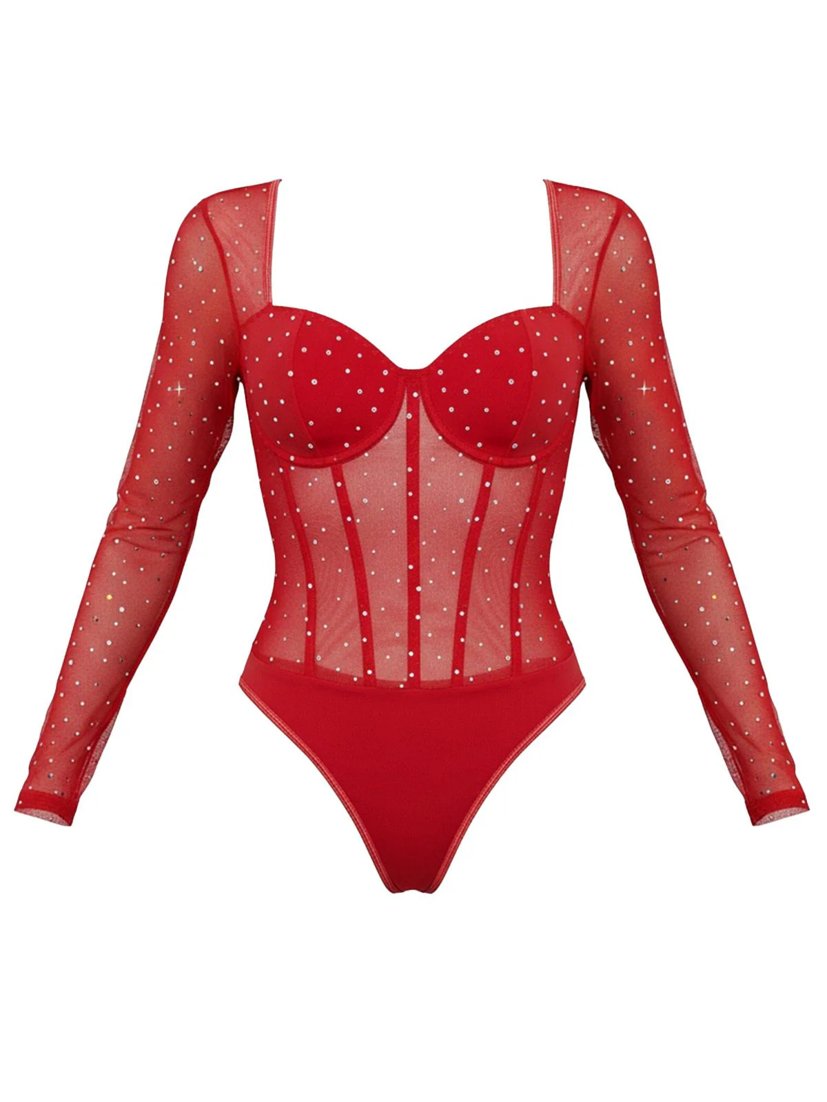 1980s Mesh Sheer Glitter Boned Long Sleeve Bodysuit - Image 5