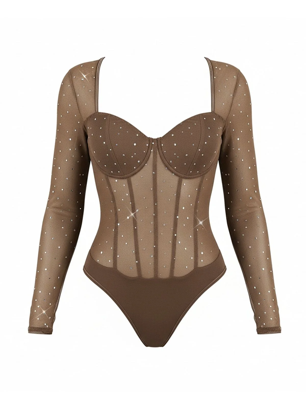 1980s Mesh Sheer Glitter Boned Long Sleeve Bodysuit - Image 6