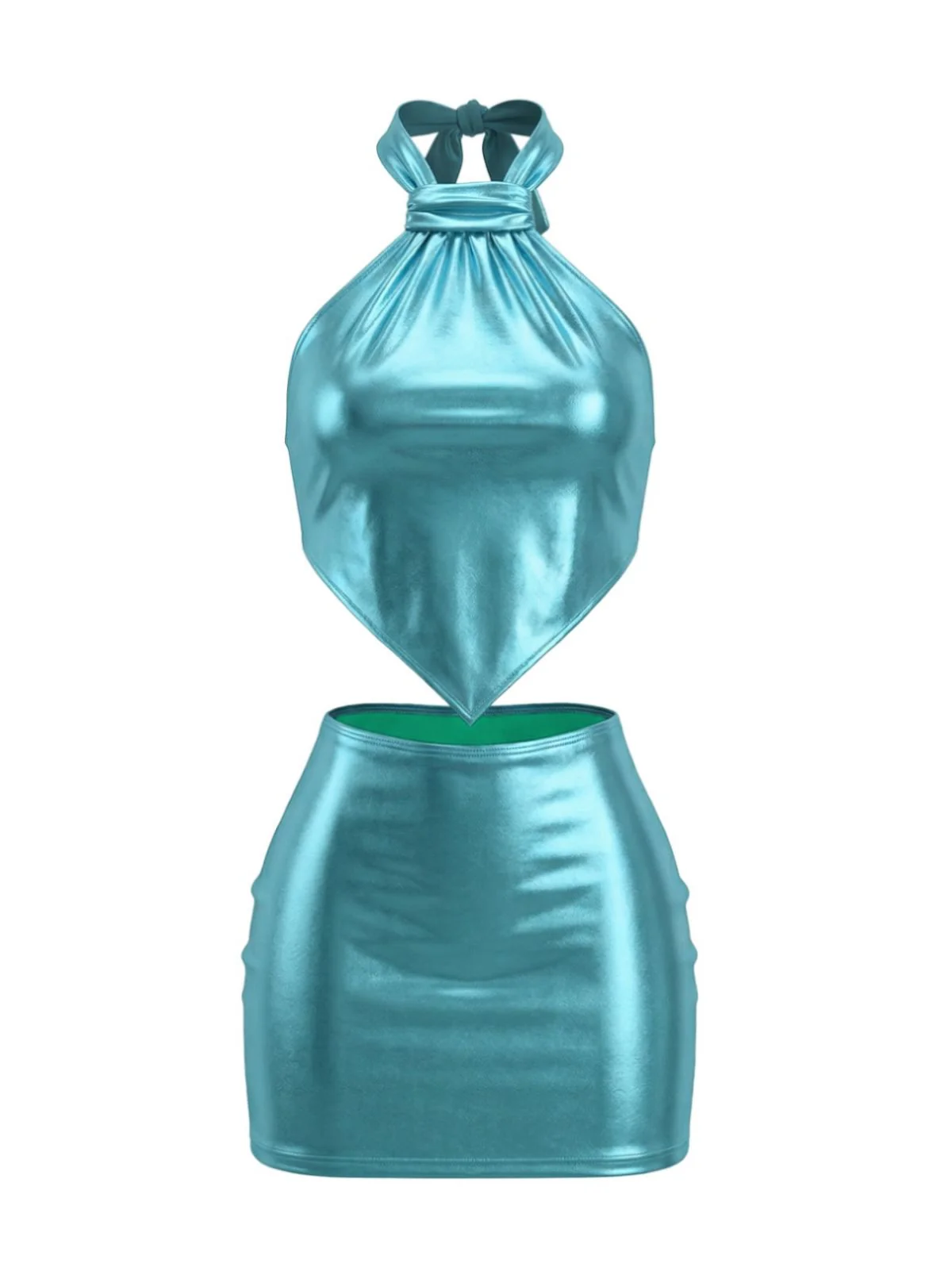 1980s Metallic Halter Tie Back Mini Dress - Image 2