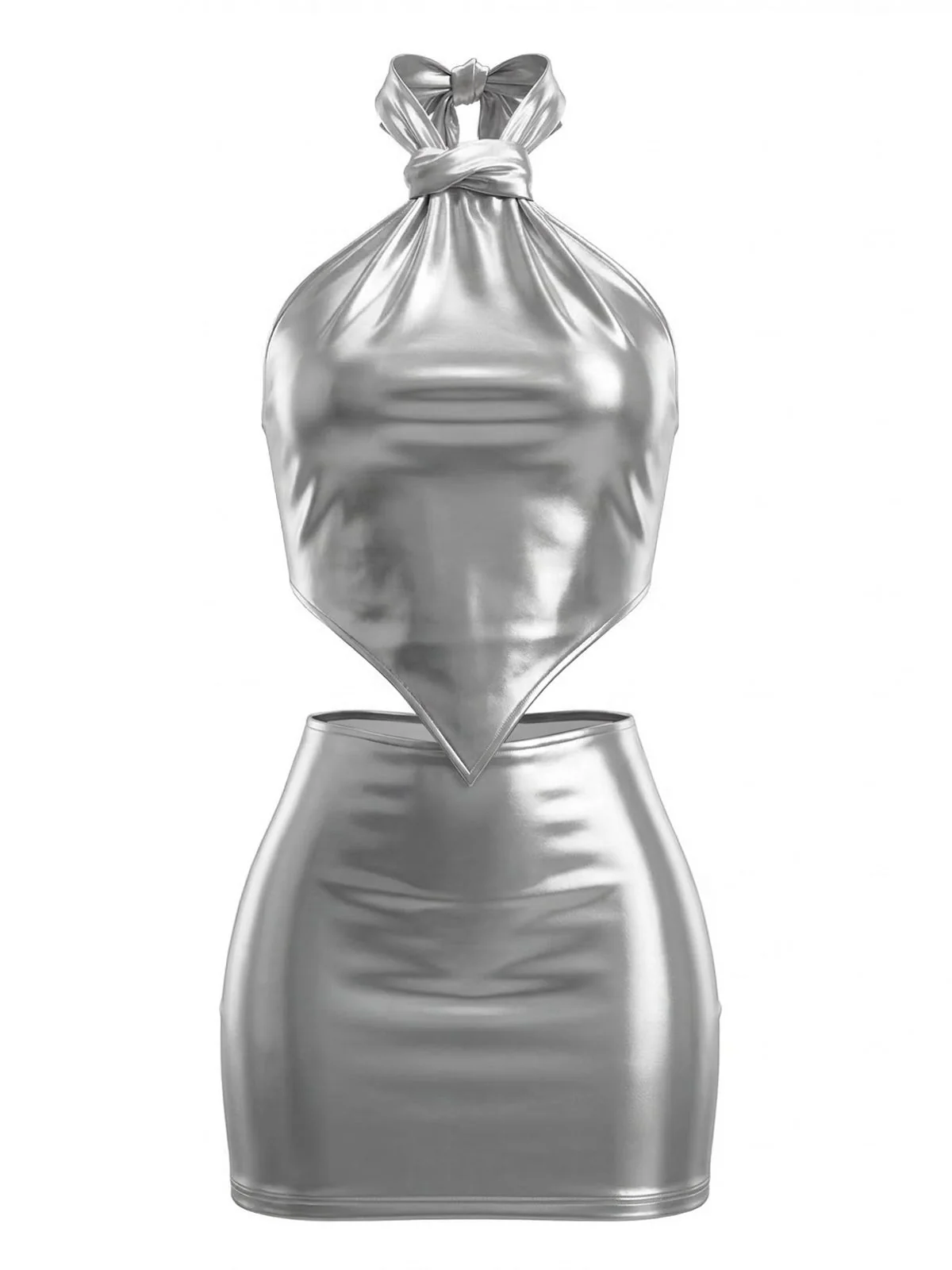 1980s Metallic Halter Tie Back Mini Dress - Image 7