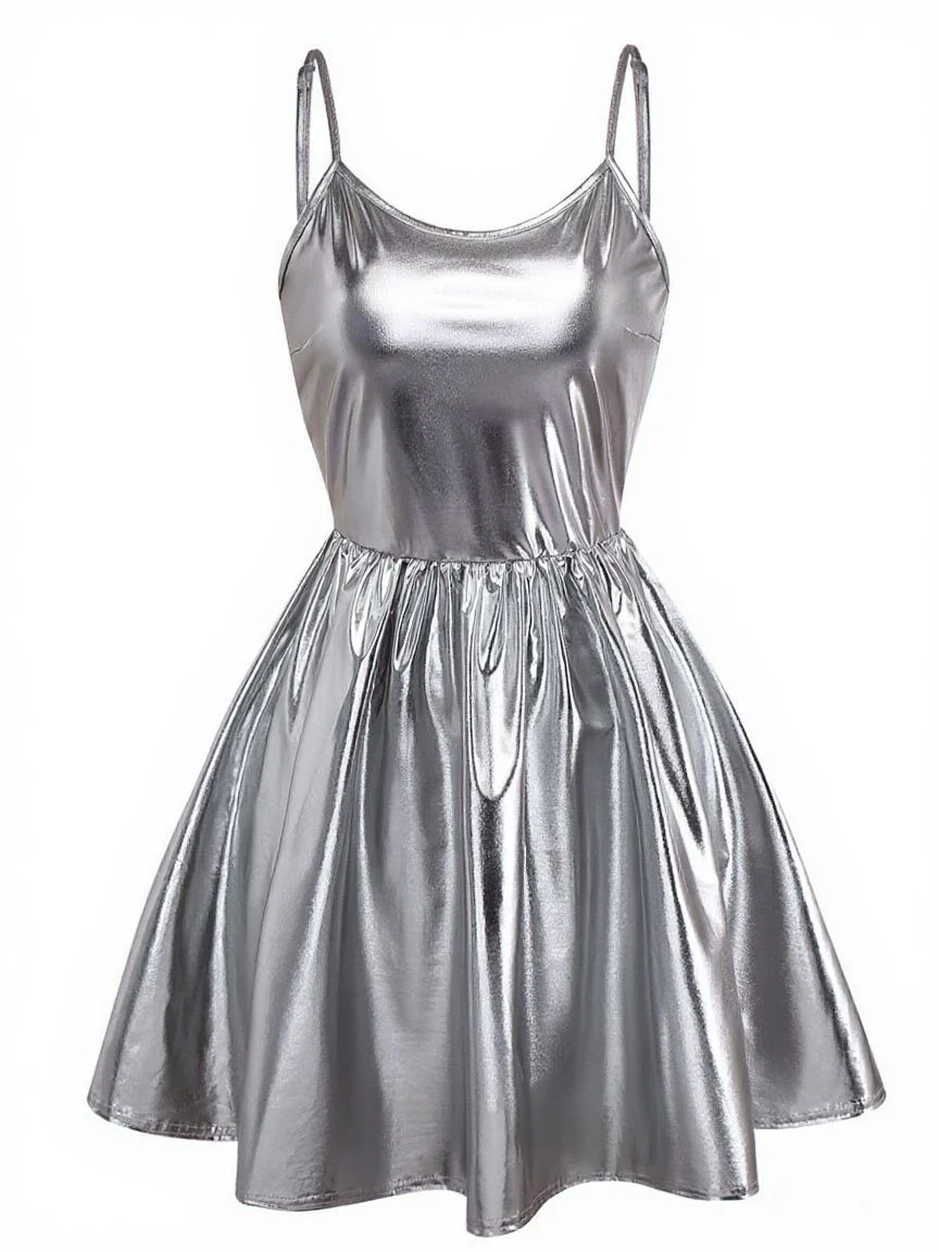 1980s Metallic Spaghetti Strap Party Dress - Image 8