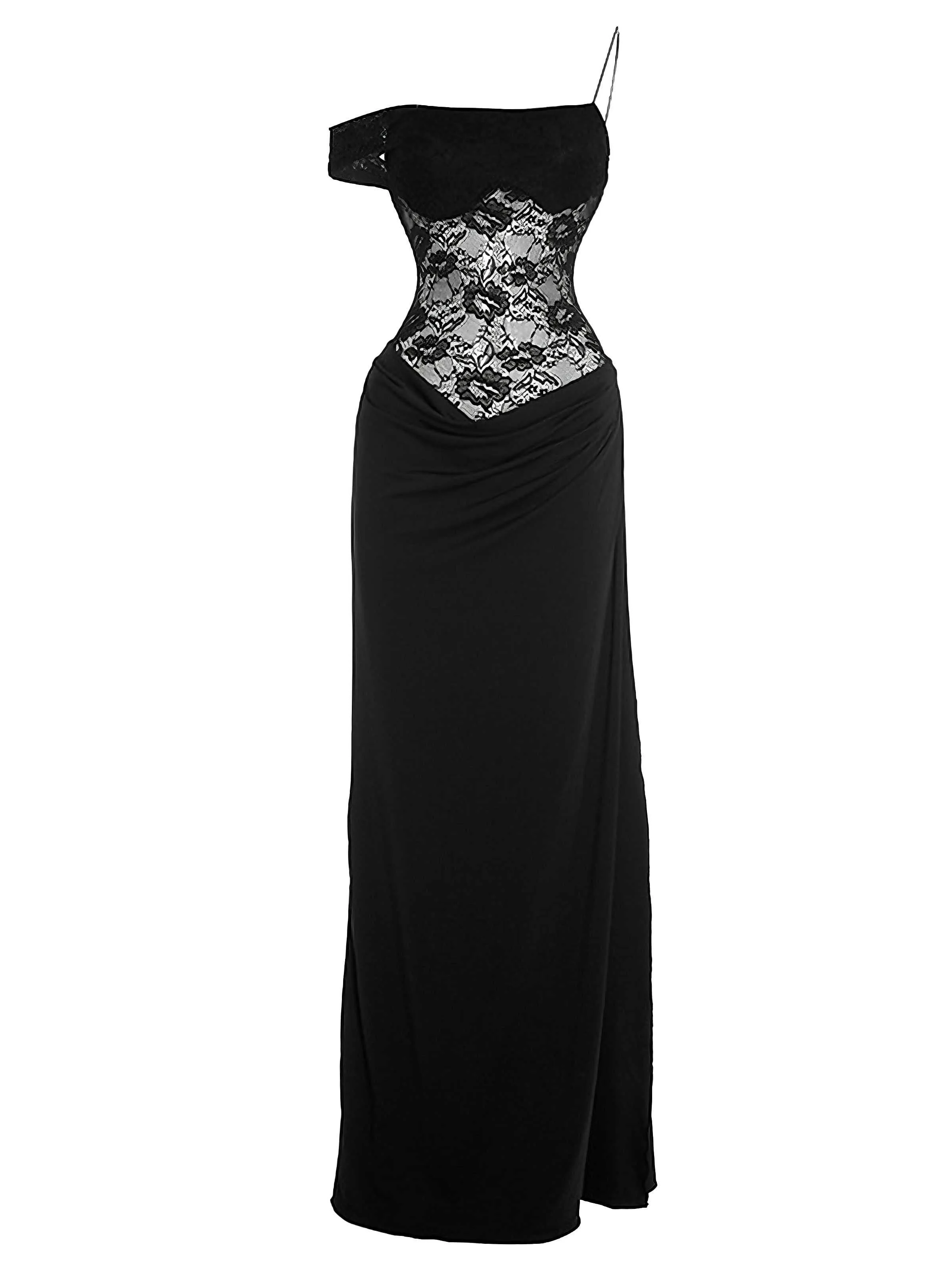 1980s Off-Shoulder Lace Bodice Maxi Dress - Image 11