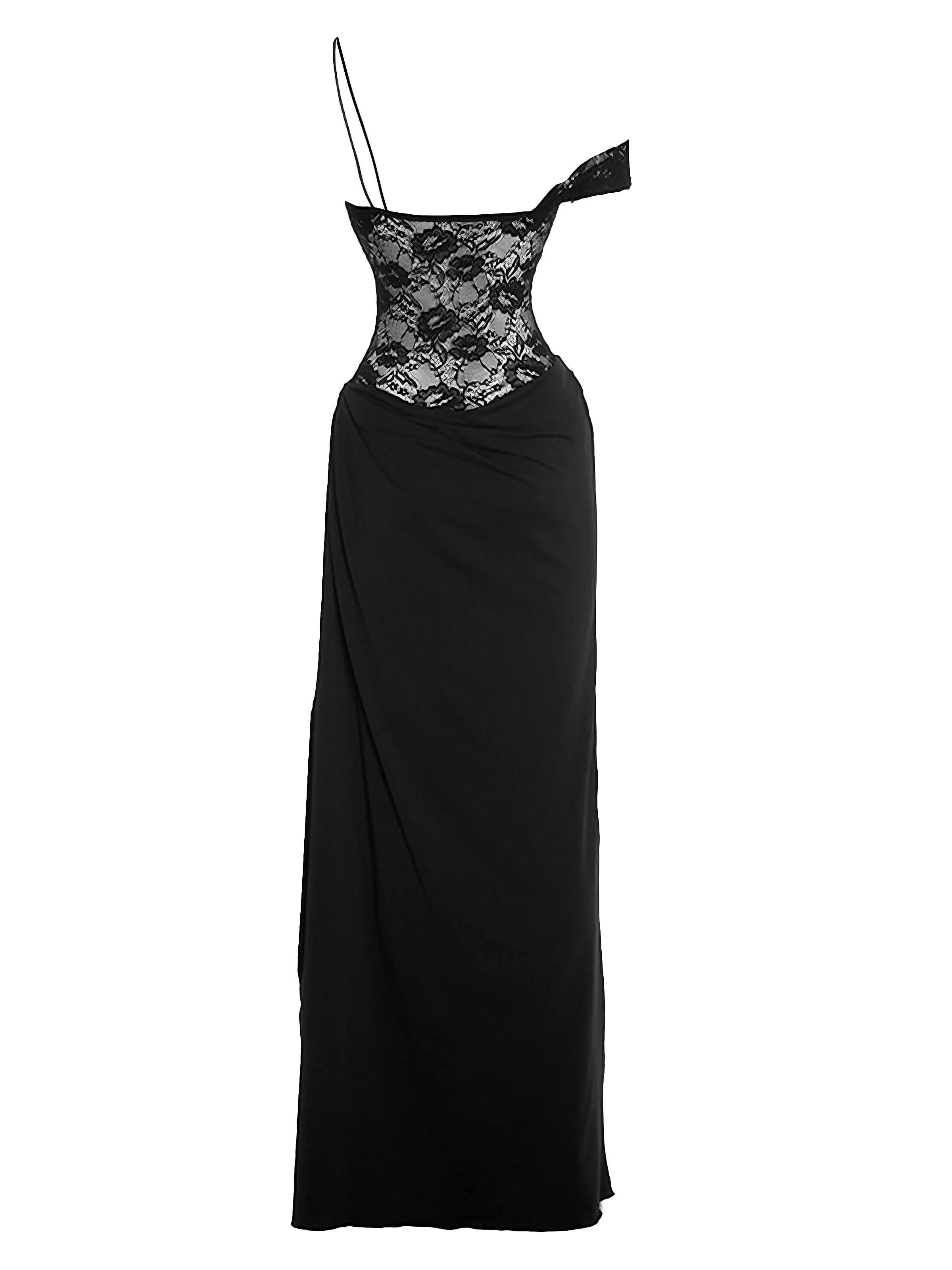 1980s Off-Shoulder Lace Bodice Maxi Dress - Image 12