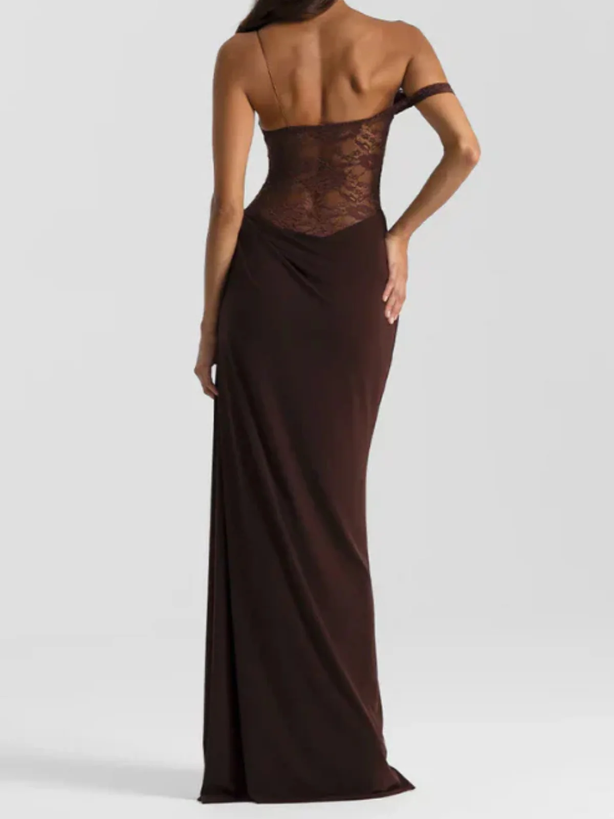 1980s Off-Shoulder Lace Bodice Maxi Dress - Image 4