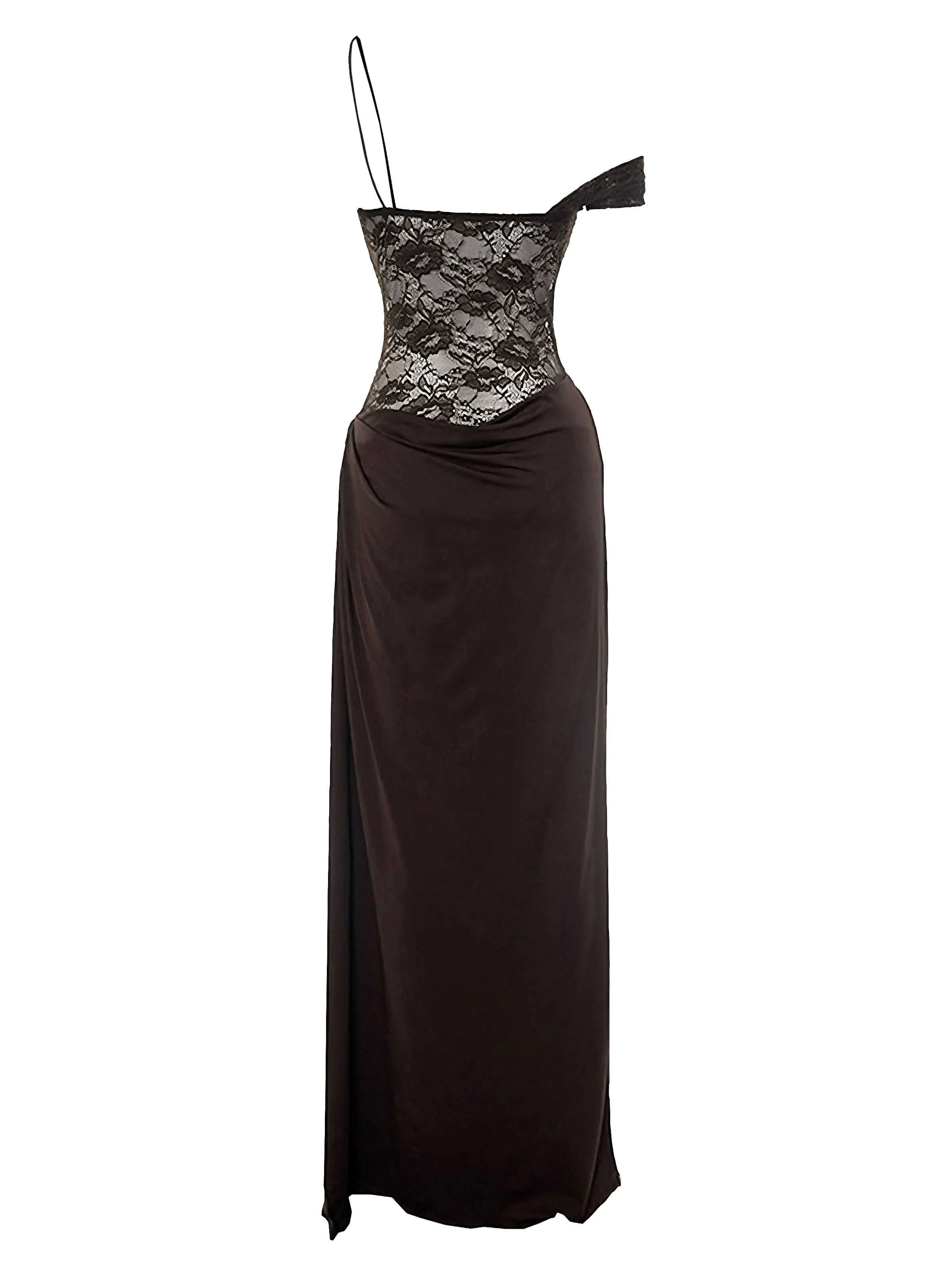1980s Off-Shoulder Lace Bodice Maxi Dress - Image 7