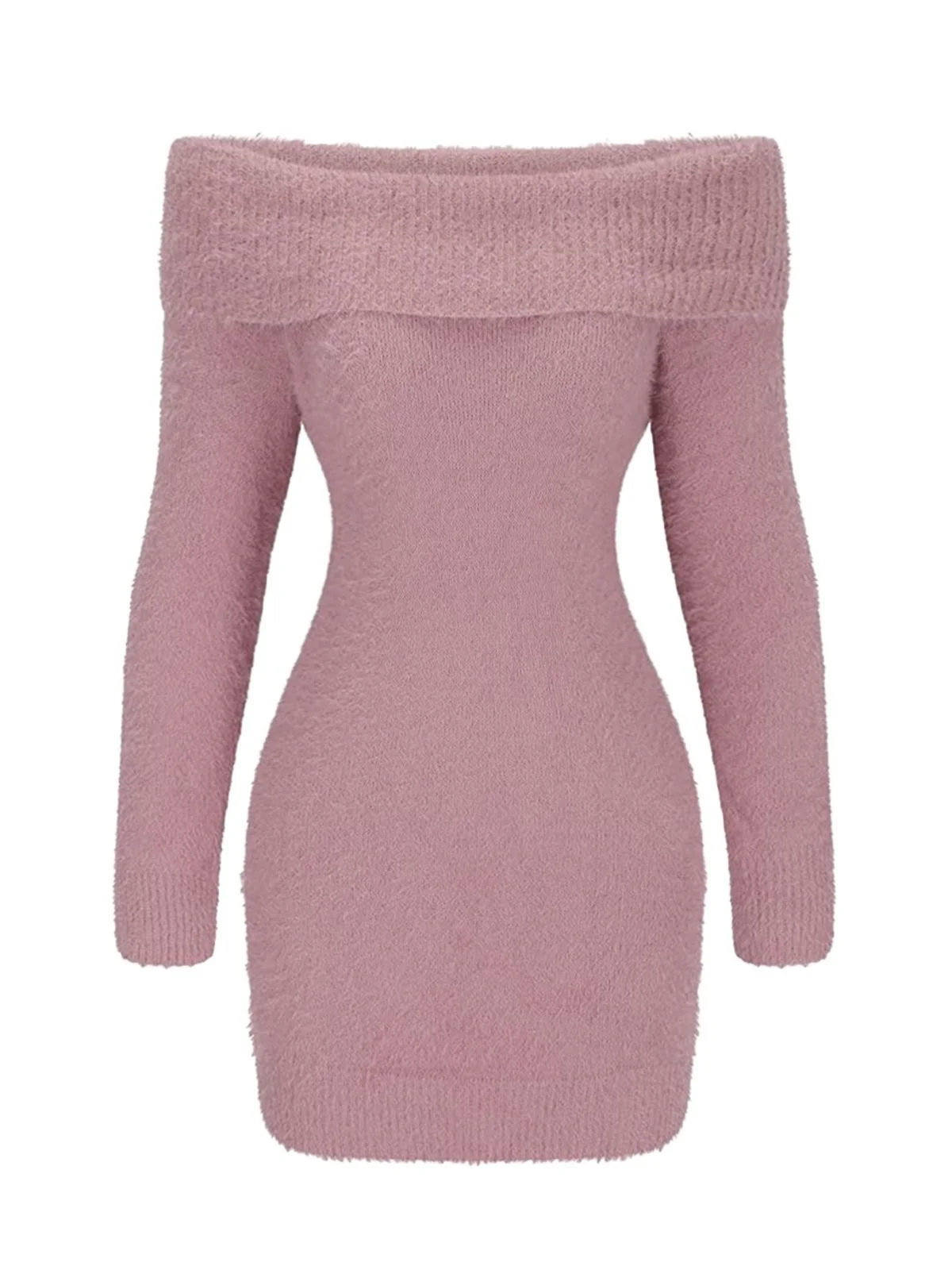 1980s Off-Shoulder Mohair Long Sleeves Dress - Image 2
