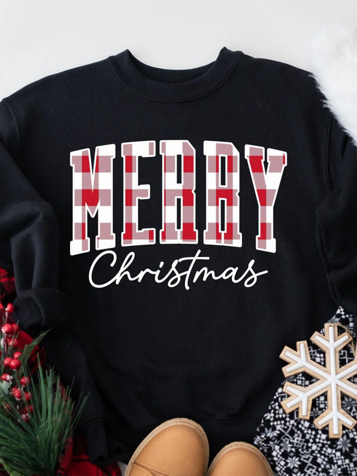 1980s Plaid Letter Christmas Sweatshirt - Image 4