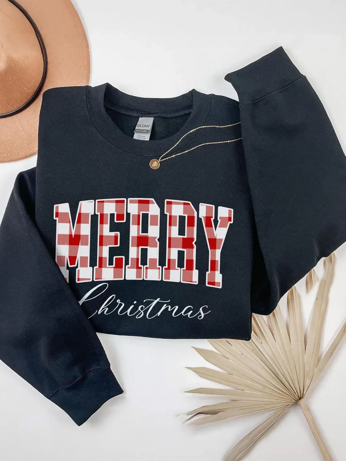 1980s Plaid Letter Christmas Sweatshirt - Image 5