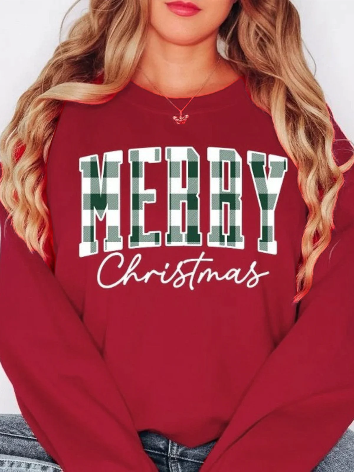 1980s Plaid Letter Christmas Sweatshirt - Image 7