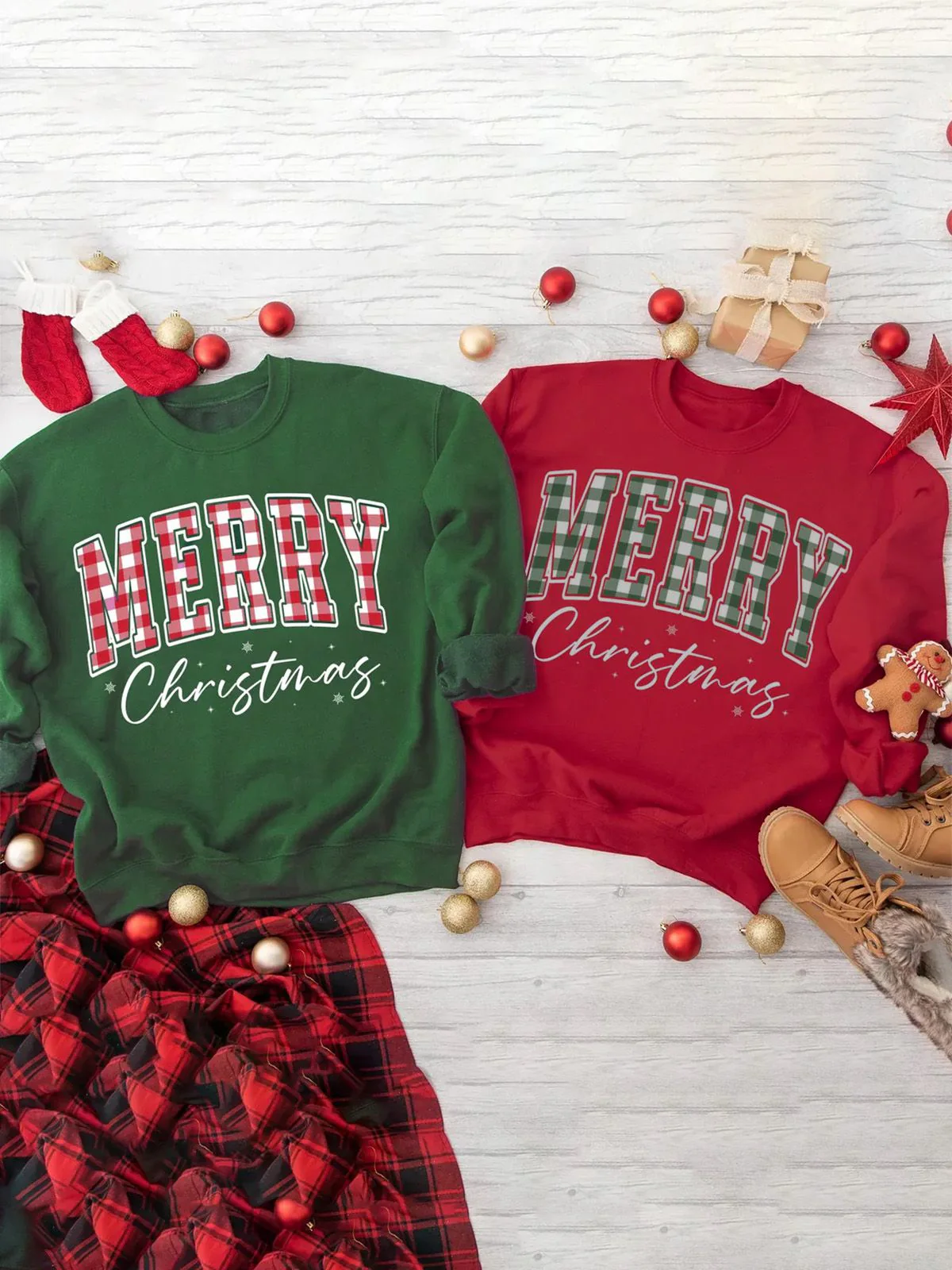 1980s Plaid Letter Christmas Sweatshirt - Image 8