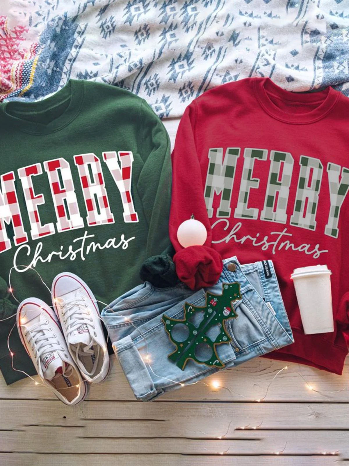 1980s Plaid Letter Christmas Sweatshirt - Image 9