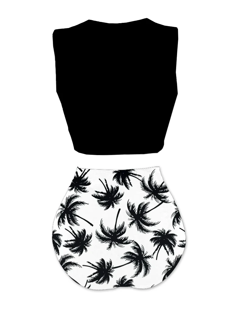 Green 1980s Punk Waist Tie Skeleton Beach Print Bikini Set - Image 6