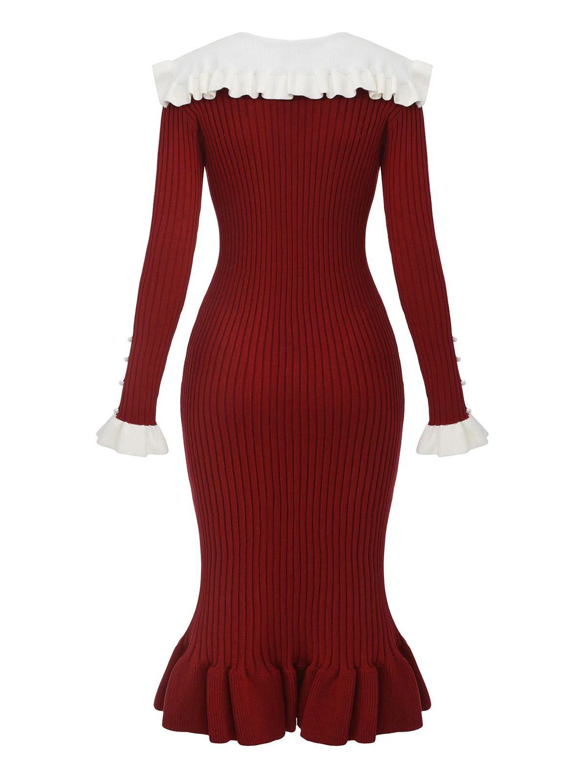 1980s Ribbed Ruffled Collar Midi Dress - Image 3