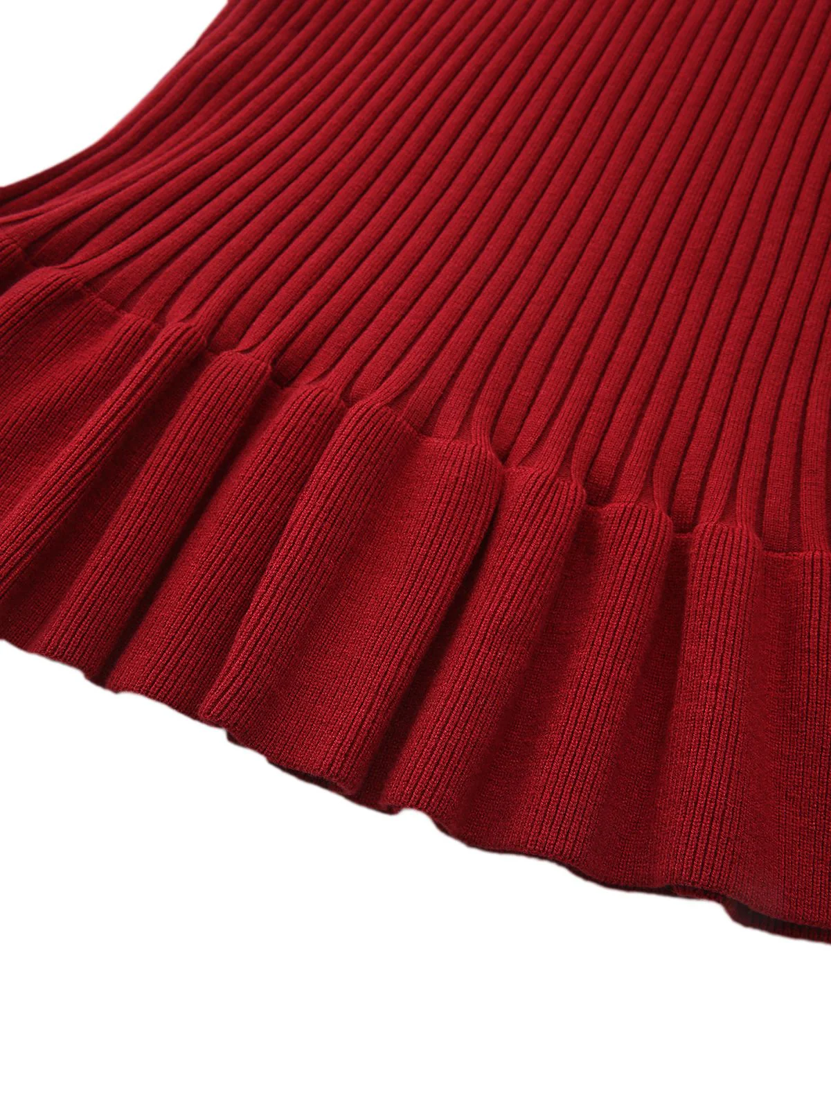 1980s Ribbed Ruffled Collar Midi Dress - Image 5