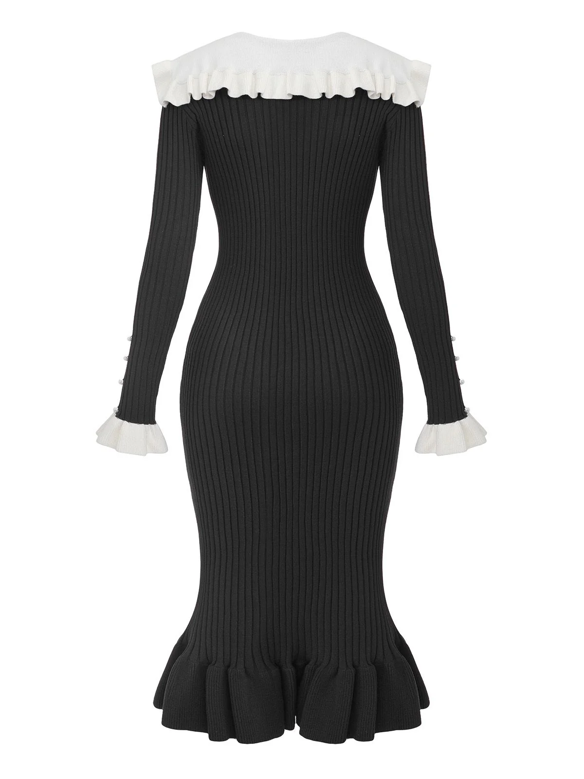 1980s Ribbed Ruffled Collar Midi Dress - Image 9
