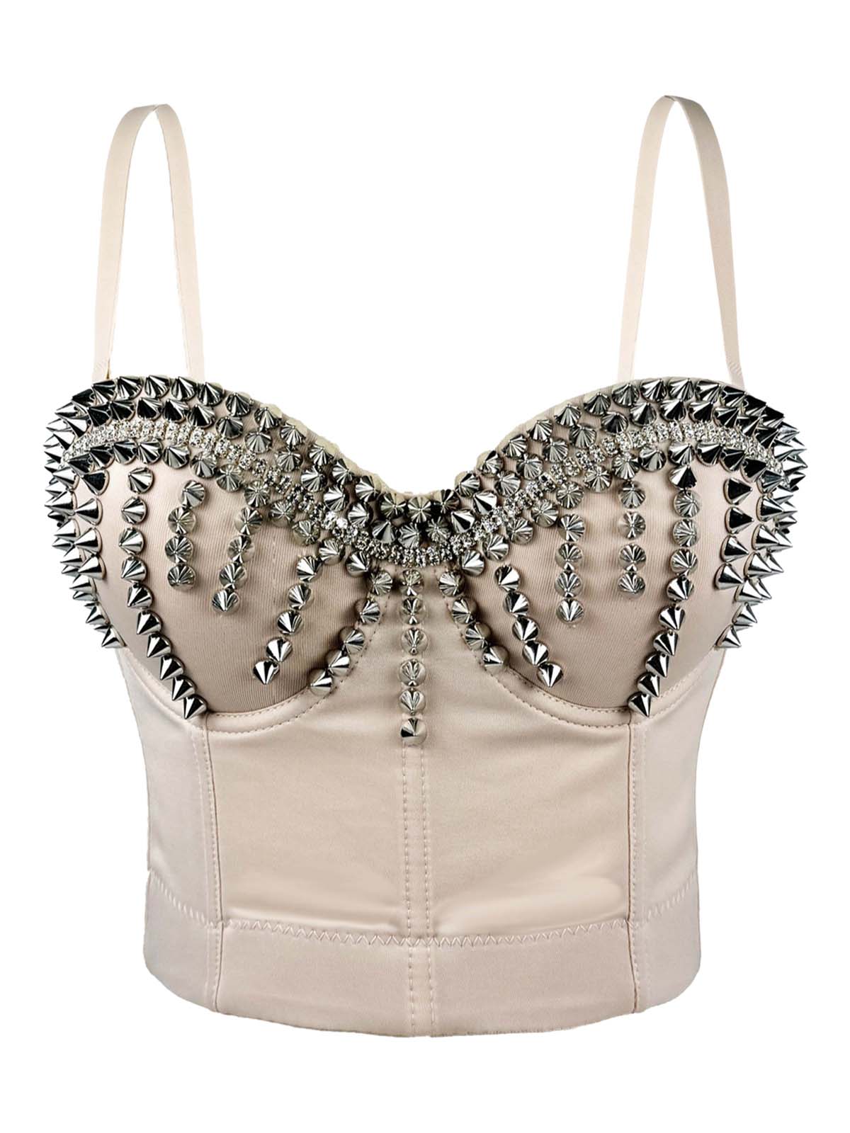 1980s Satin Punk Rock Metallic Rivet Corset - Image 4
