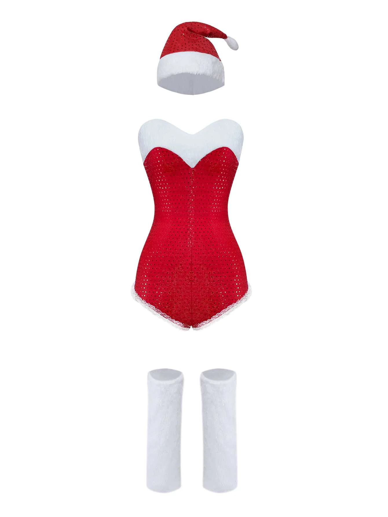 1980s Sequin Christmas Strapless Romper With Hat & Boot Covers - Image 2