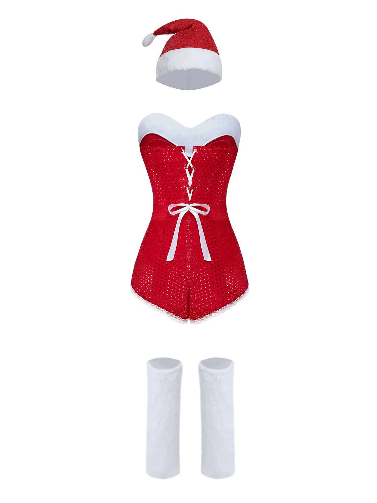 1980s Sequin Christmas Strapless Romper With Hat & Boot Covers - Image 3