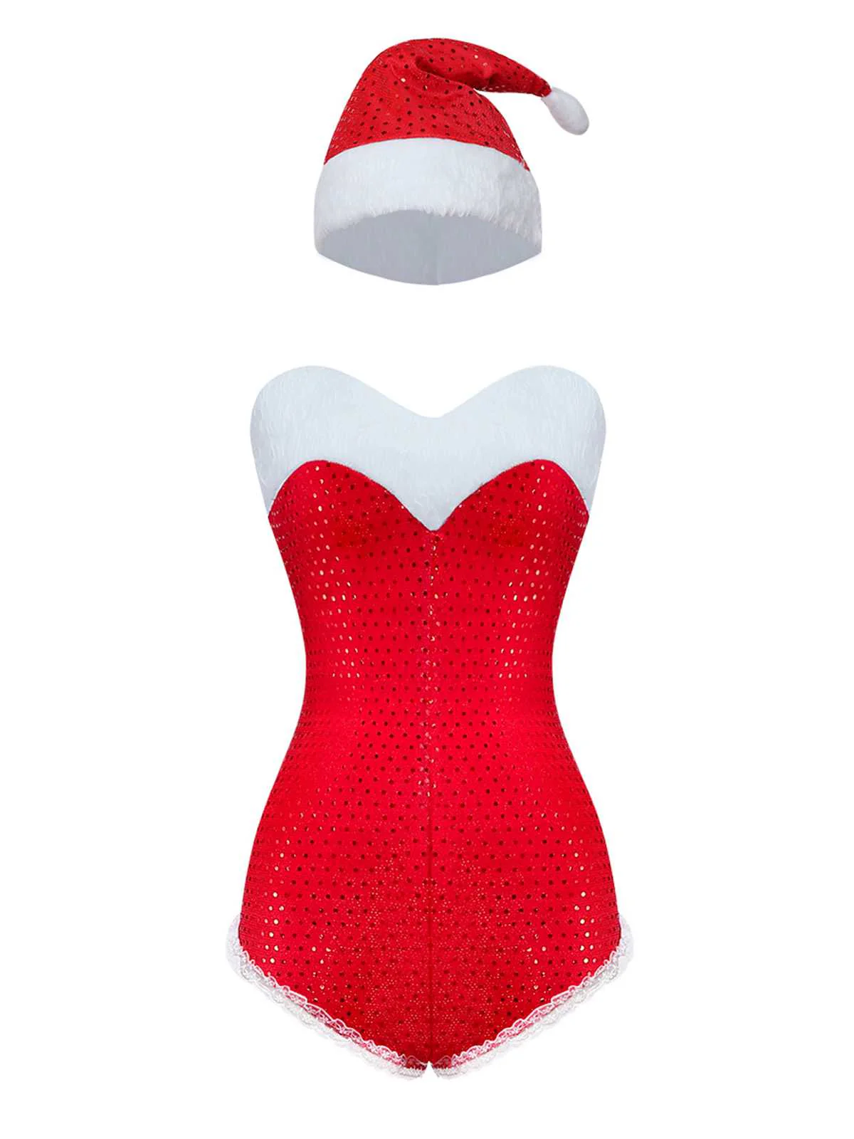 1980s Sequin Christmas Strapless Romper With Hat & Boot Covers - Image 4