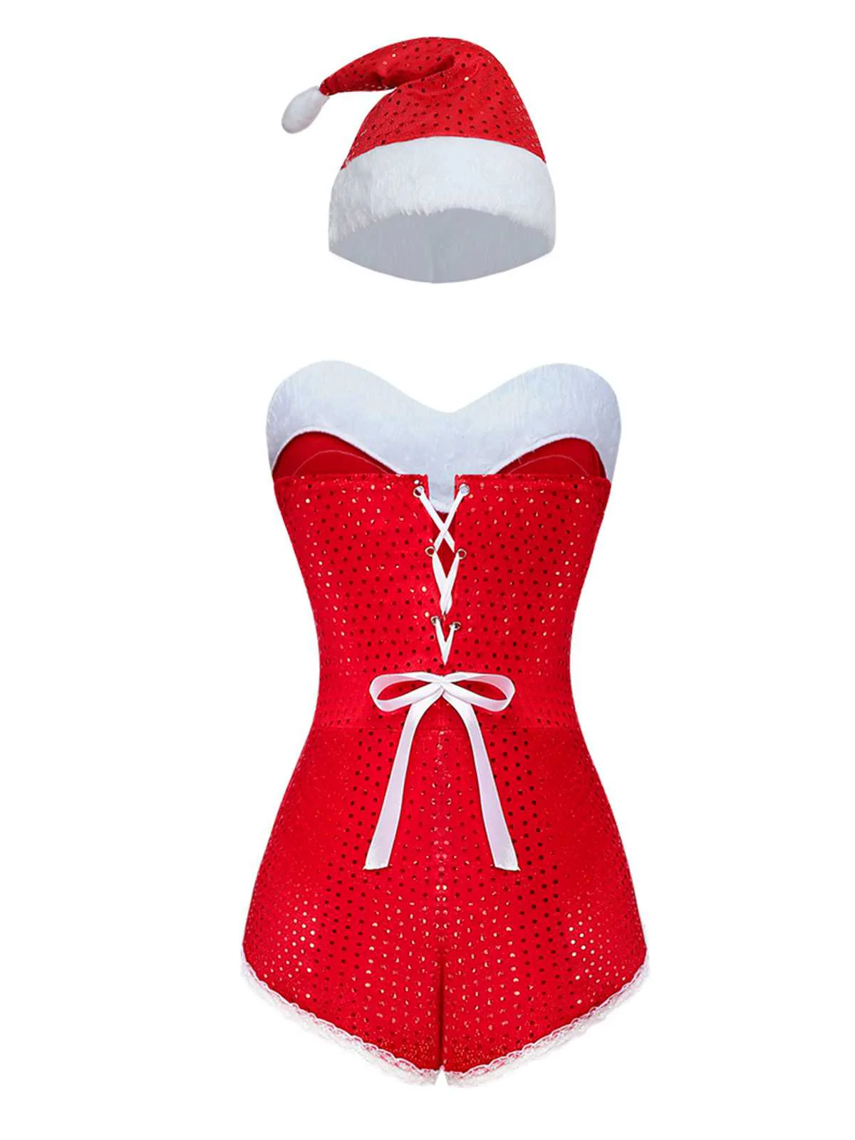 1980s Sequin Christmas Strapless Romper With Hat & Boot Covers - Image 5