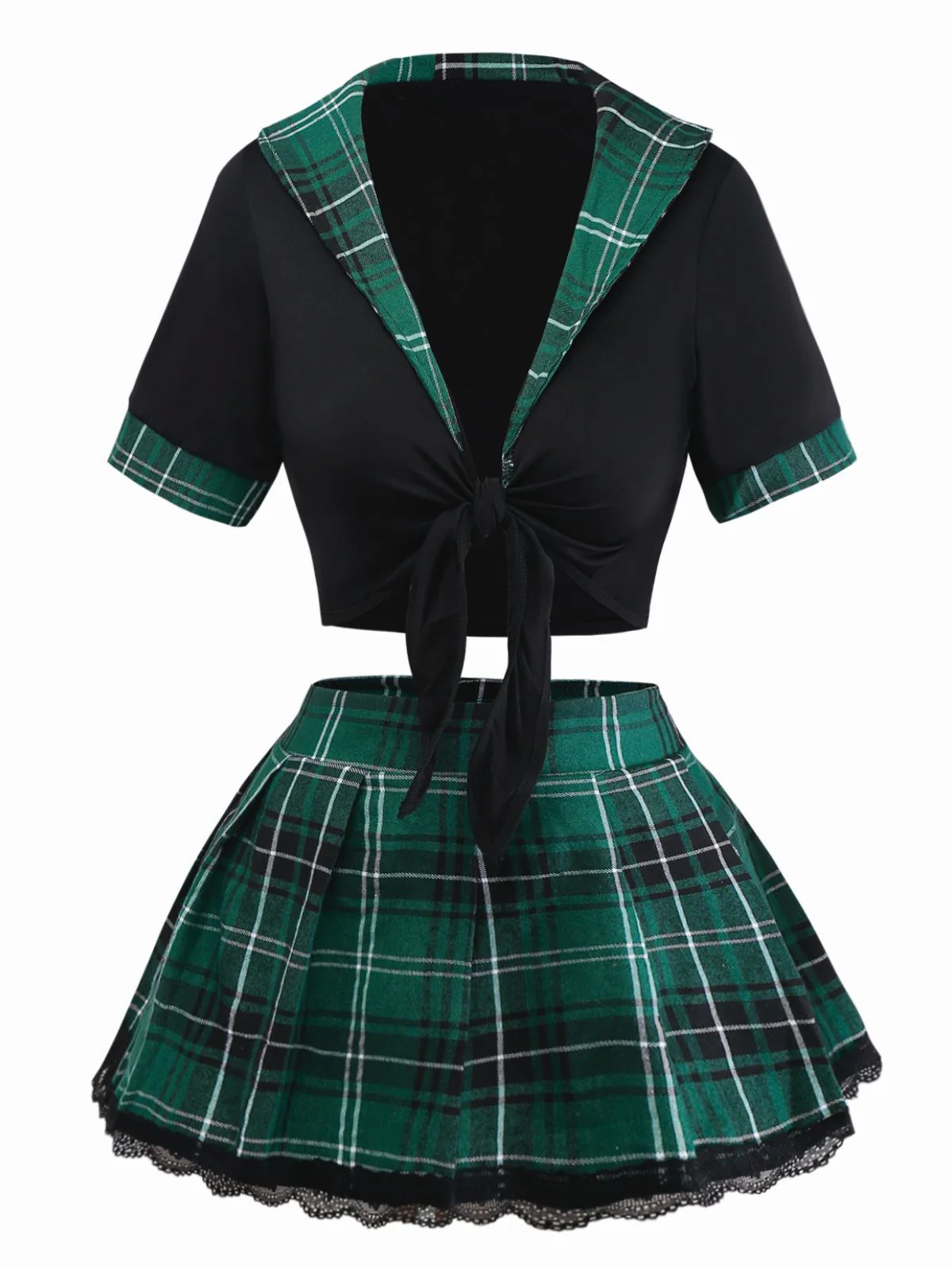 1980s Sexy Lace-Up Plaid Pajama Set - Image 2