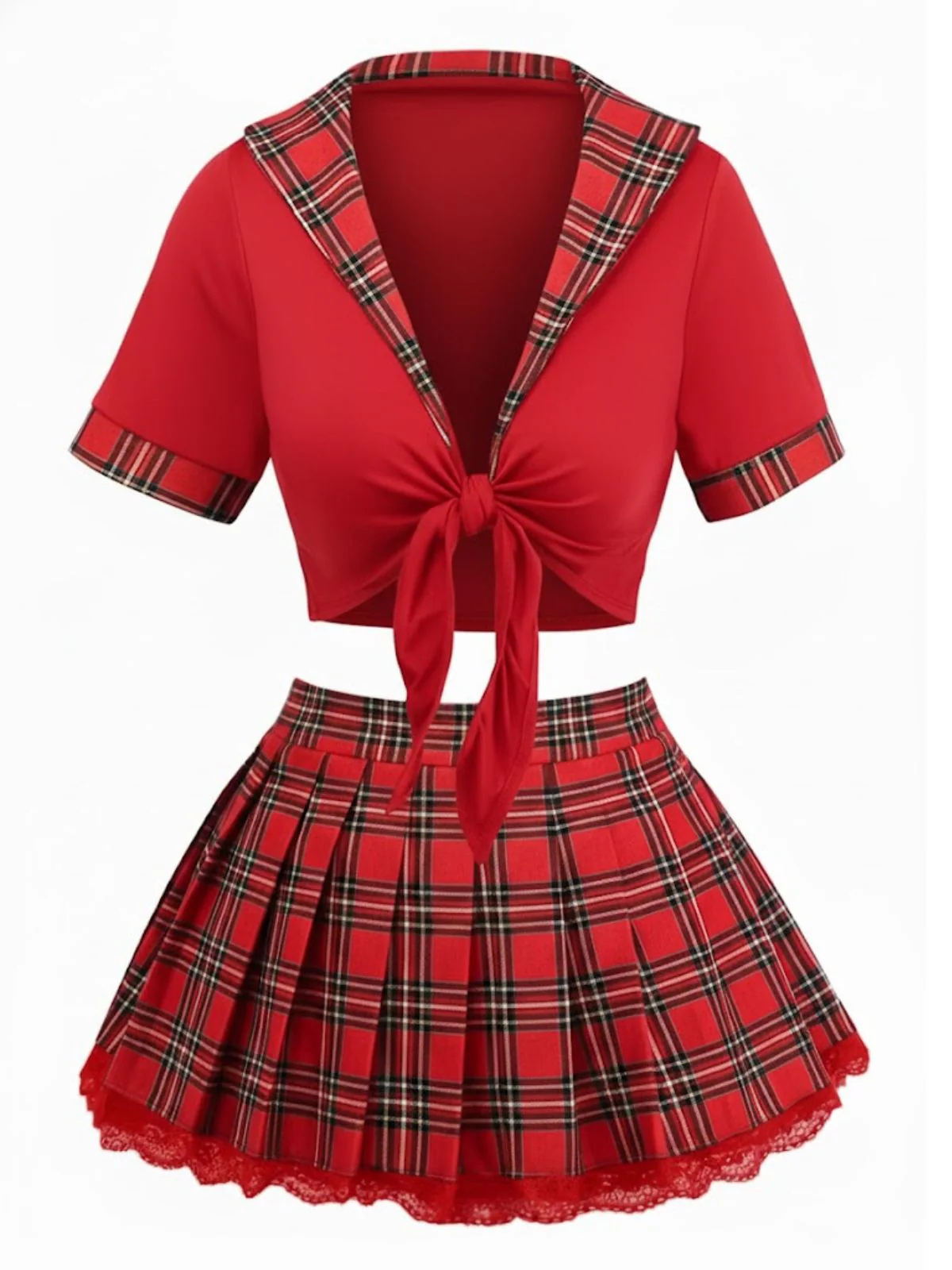1980s Sexy Lace-Up Plaid Pajama Set - Image 9