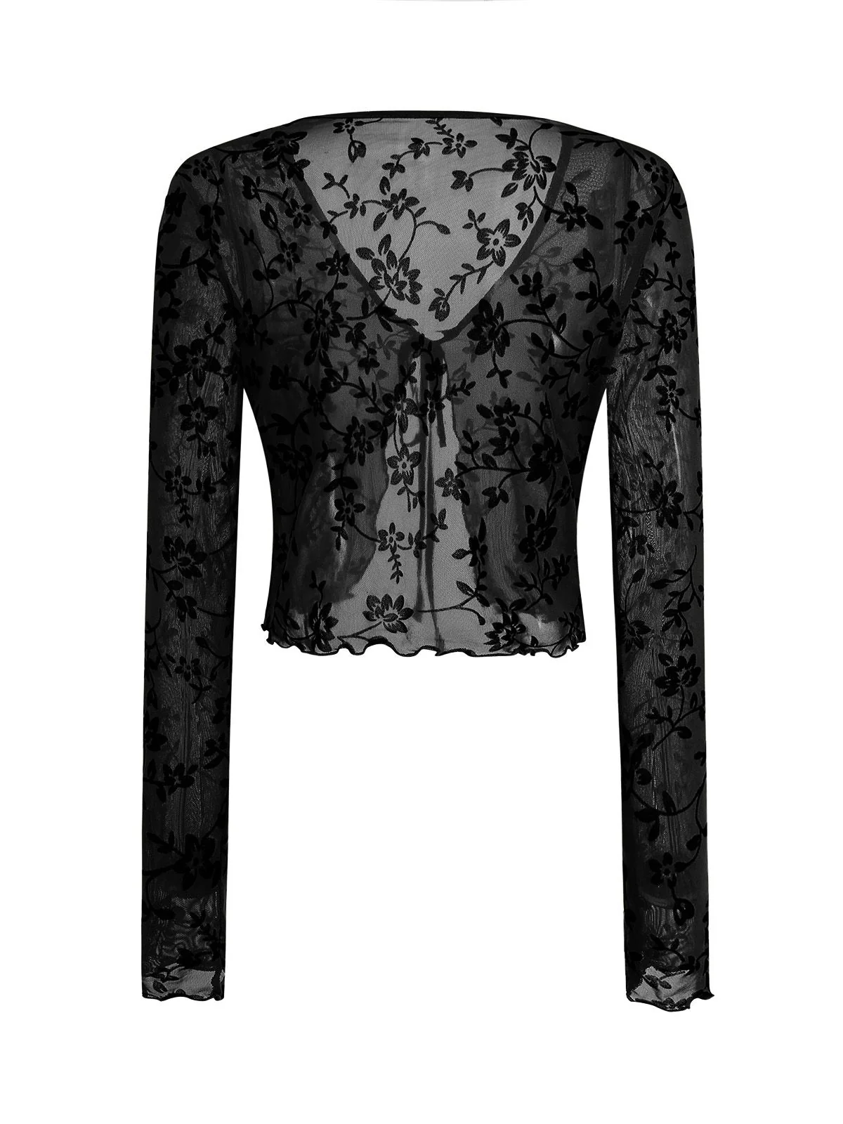 1980s Sheer Botanical Print Lace-Up Cardigan - Image 2