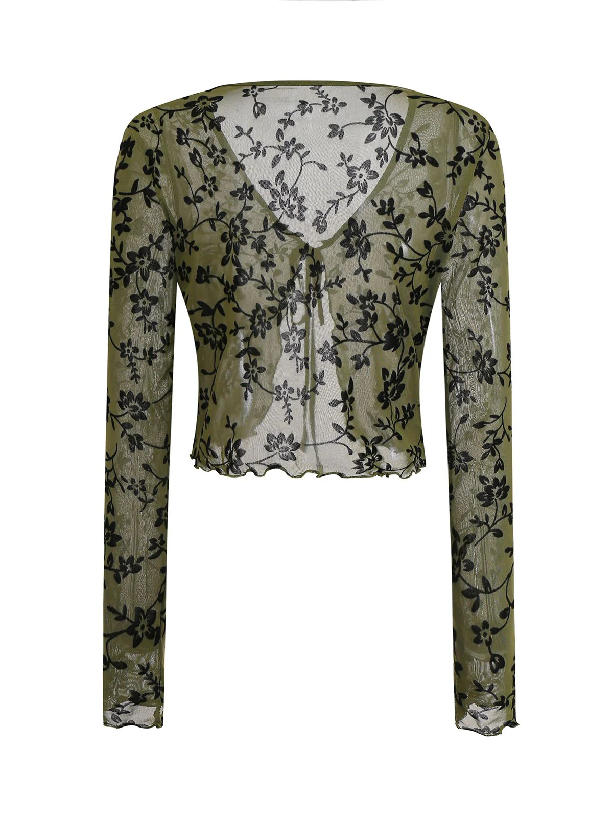 1980s Sheer Botanical Print Lace-Up Cardigan - Image 4