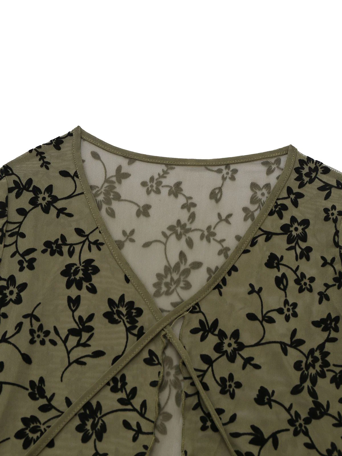 1980s Sheer Botanical Print Lace-Up Cardigan - Image 5