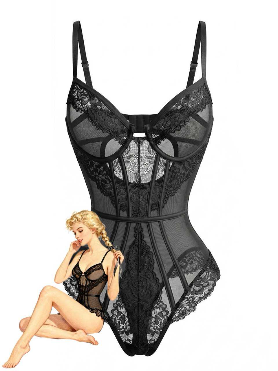 1980s Slip Floral Lace Bodysuit Lingerie - Image 7