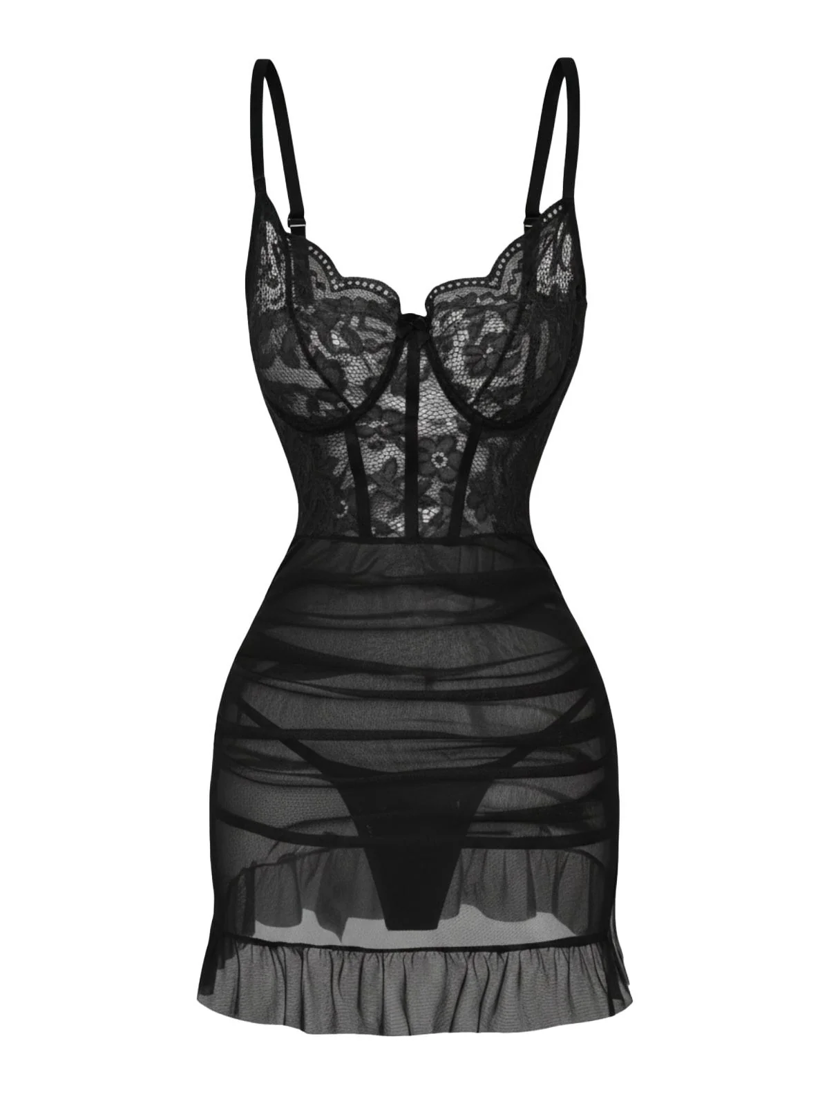 1980s Slip Lace Underwire Sheer Ruffle Nightgown - Image 11