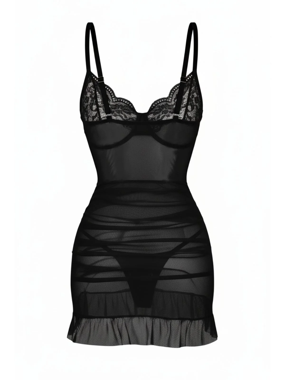 1980s Slip Lace Underwire Sheer Ruffle Nightgown - Image 12