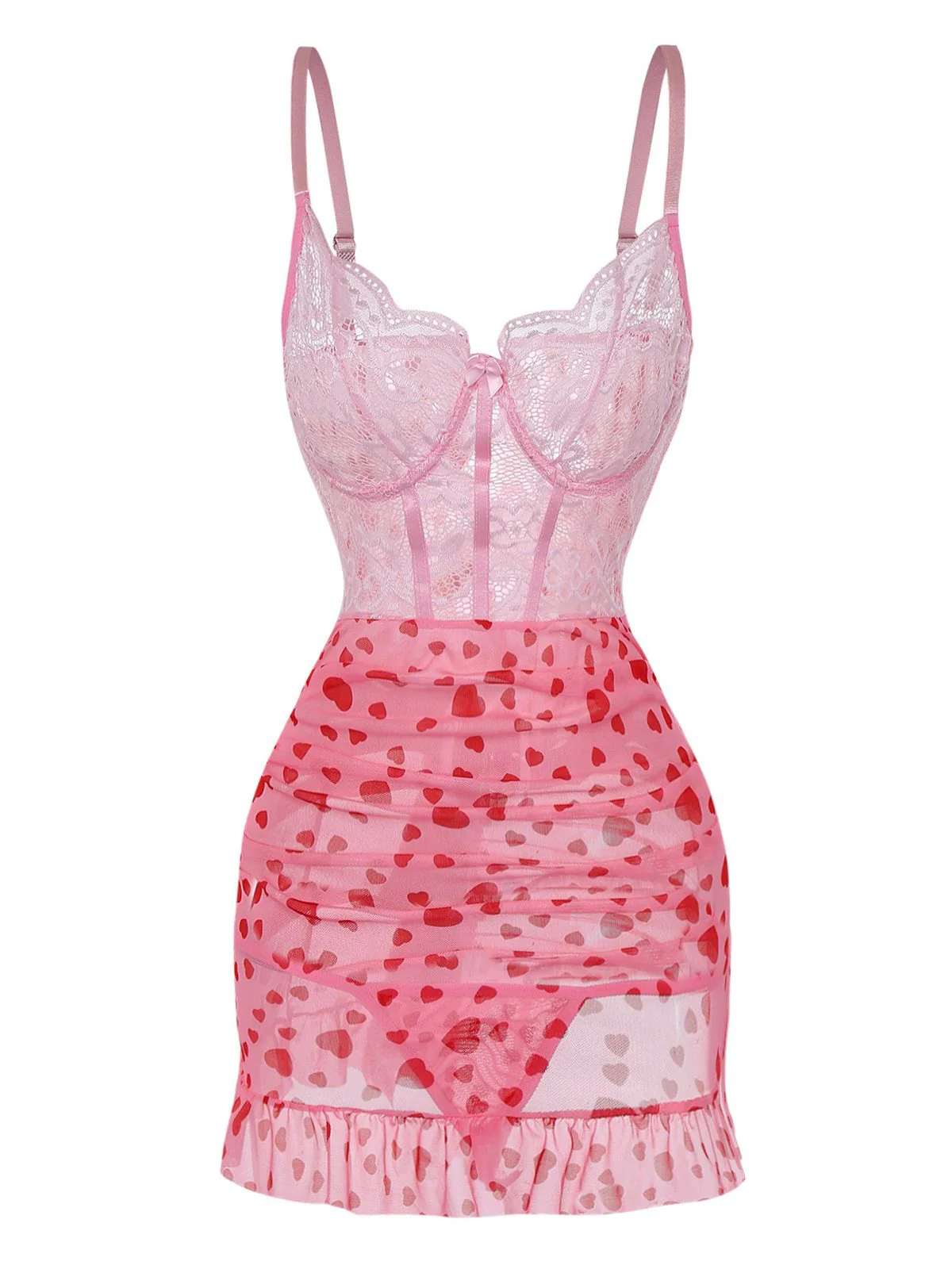 1980s Slip Lace Underwire Sheer Ruffle Nightgown - Image 2