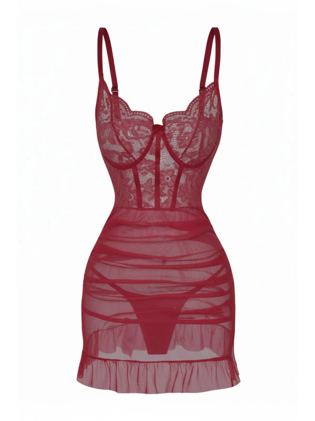 1980s Slip Lace Underwire Sheer Ruffle Nightgown - Image 7