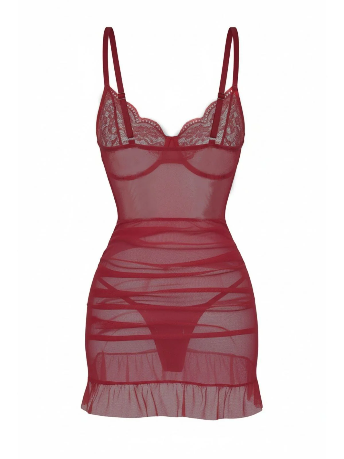 1980s Slip Lace Underwire Sheer Ruffle Nightgown - Image 8