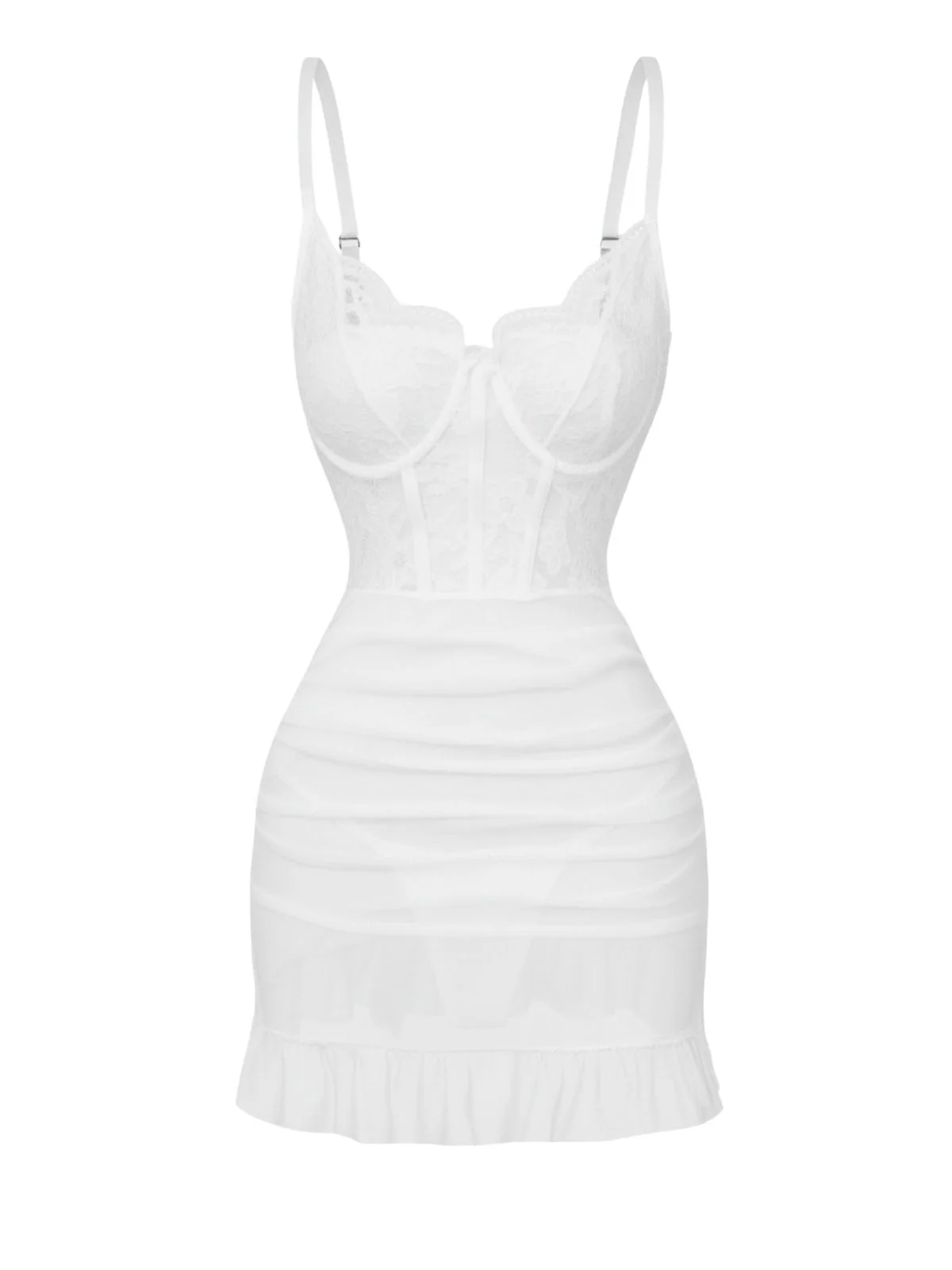 1980s Slip Lace Underwire Sheer Ruffle Nightgown - Image 9