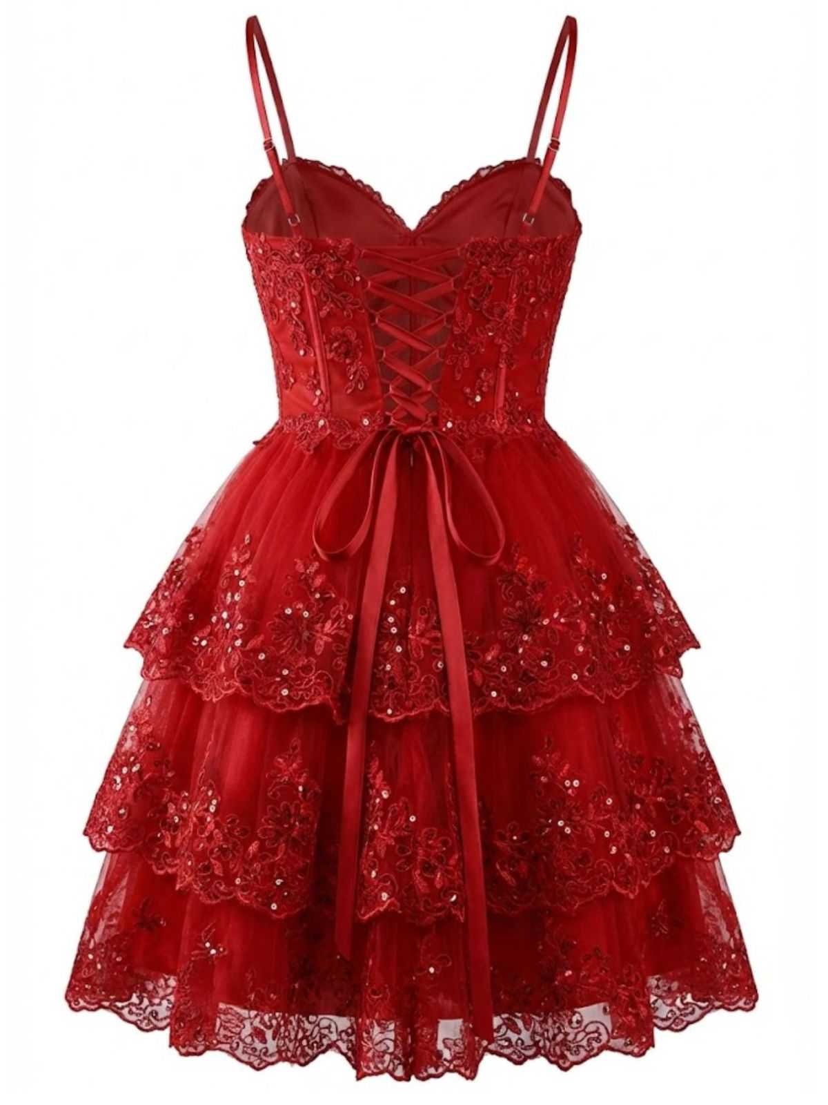 1980s Slip Sequin Lace Tiered Tulle Corset Dress - Image 2