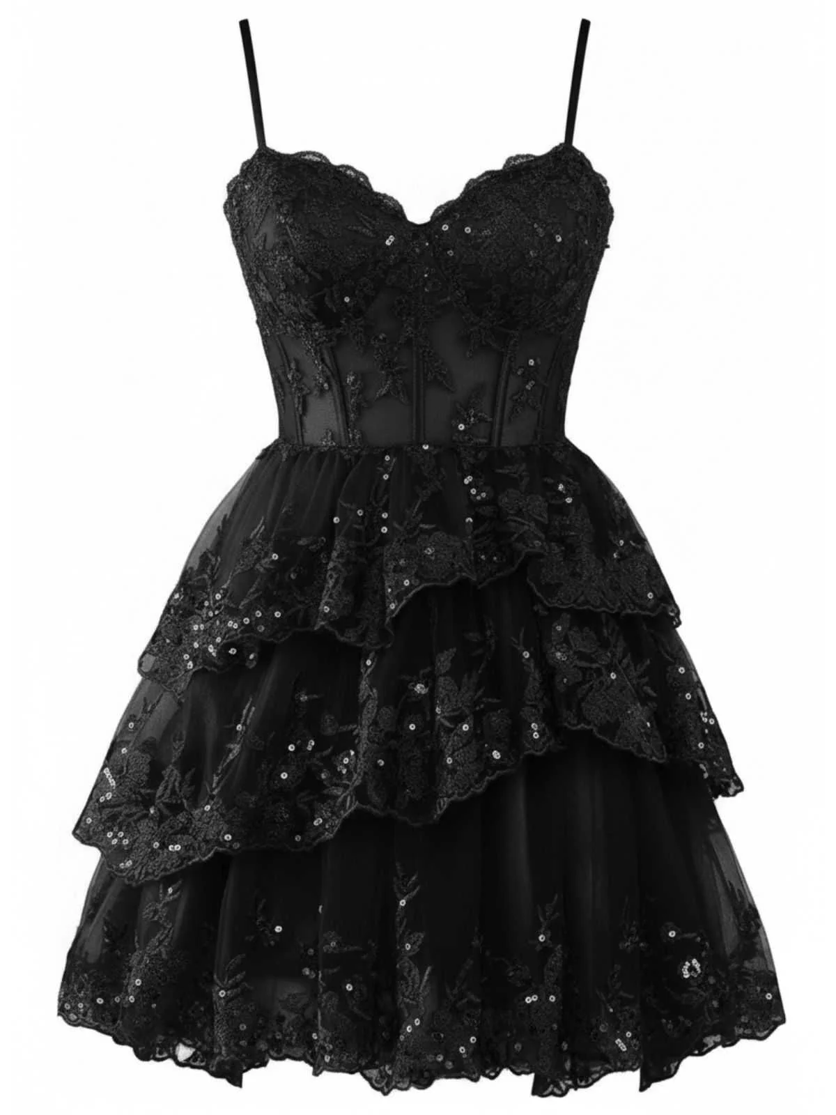 1980s Slip Sequin Lace Tiered Tulle Corset Dress - Image 8