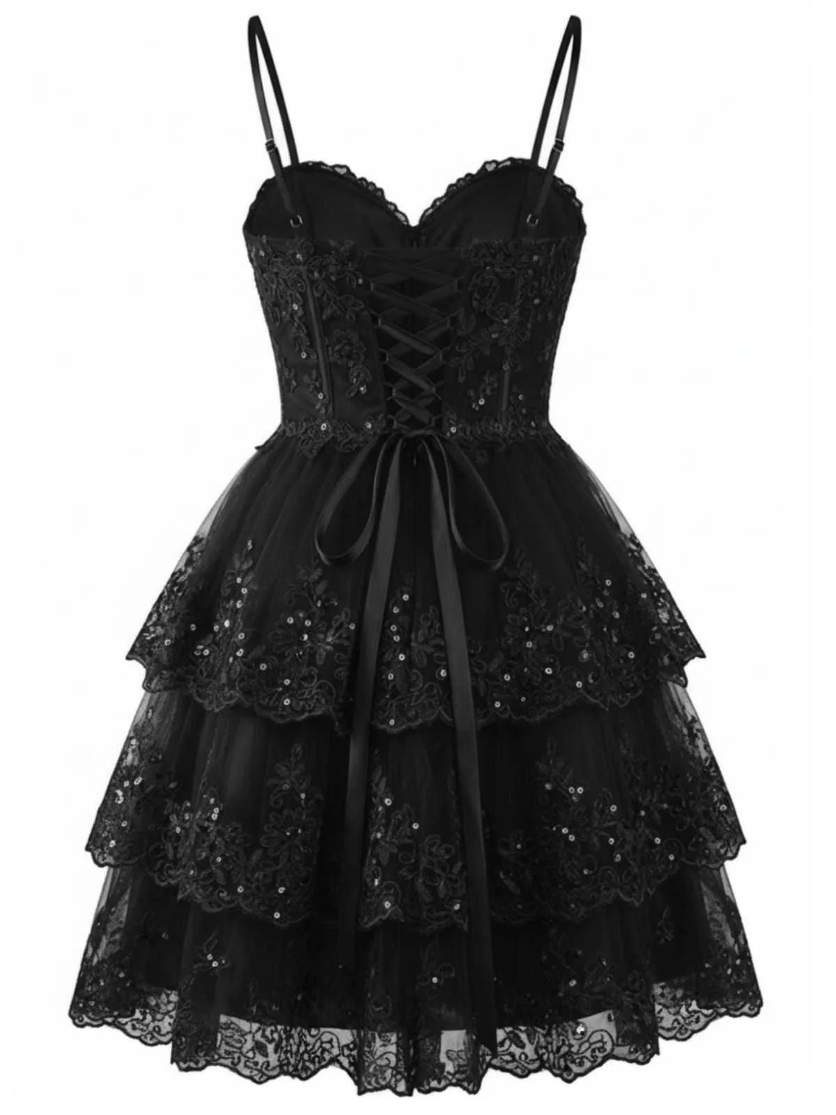 1980s Slip Sequin Lace Tiered Tulle Corset Dress - Image 9