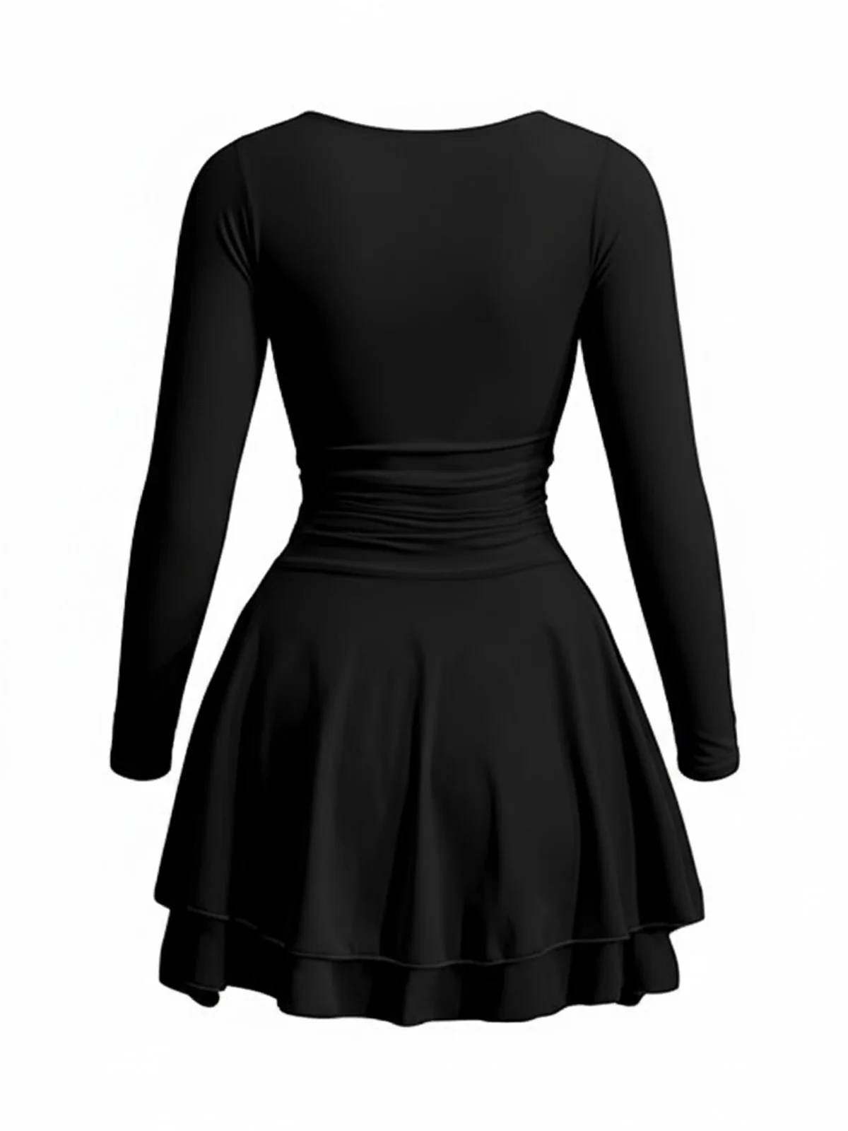 1980s Solid Fitted Square Neck Long Sleeve Dress - Image 3