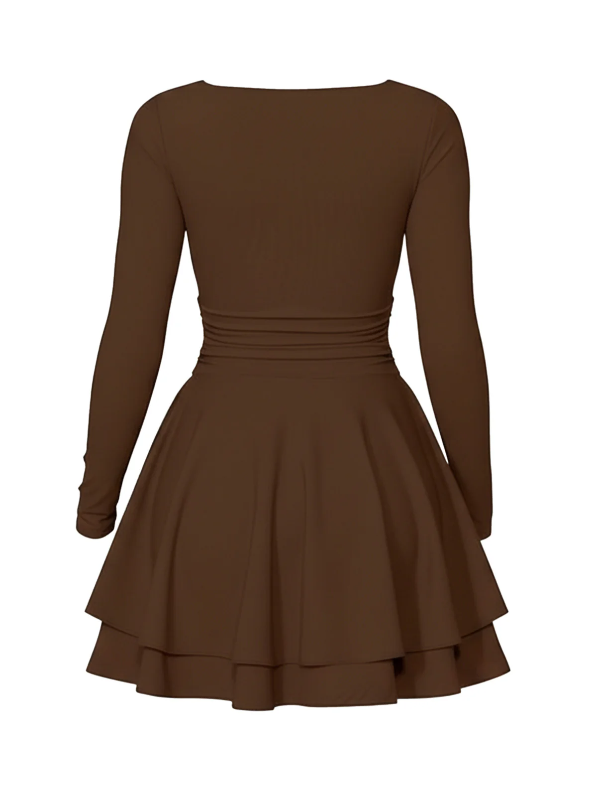 1980s Solid Fitted Square Neck Long Sleeve Dress - Image 6