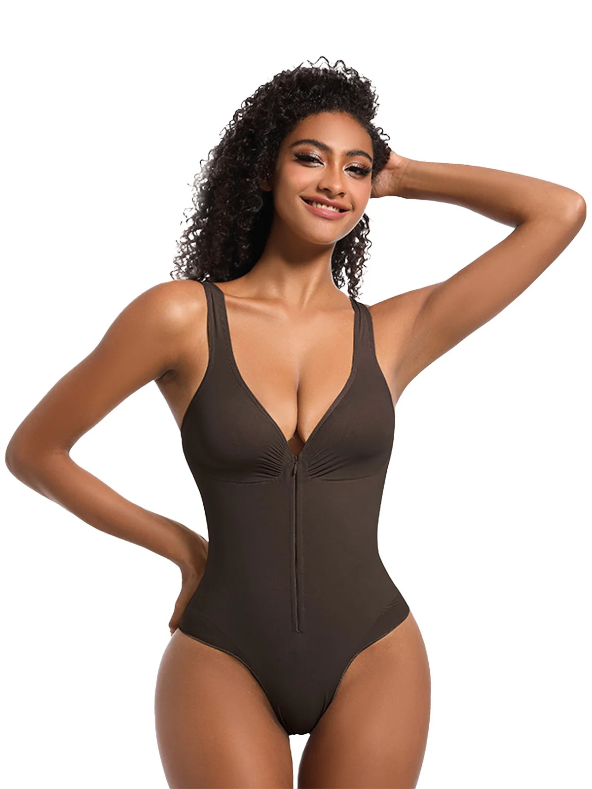 1980s Solid Front Zipper Shapwear Bodysuit - Image 3