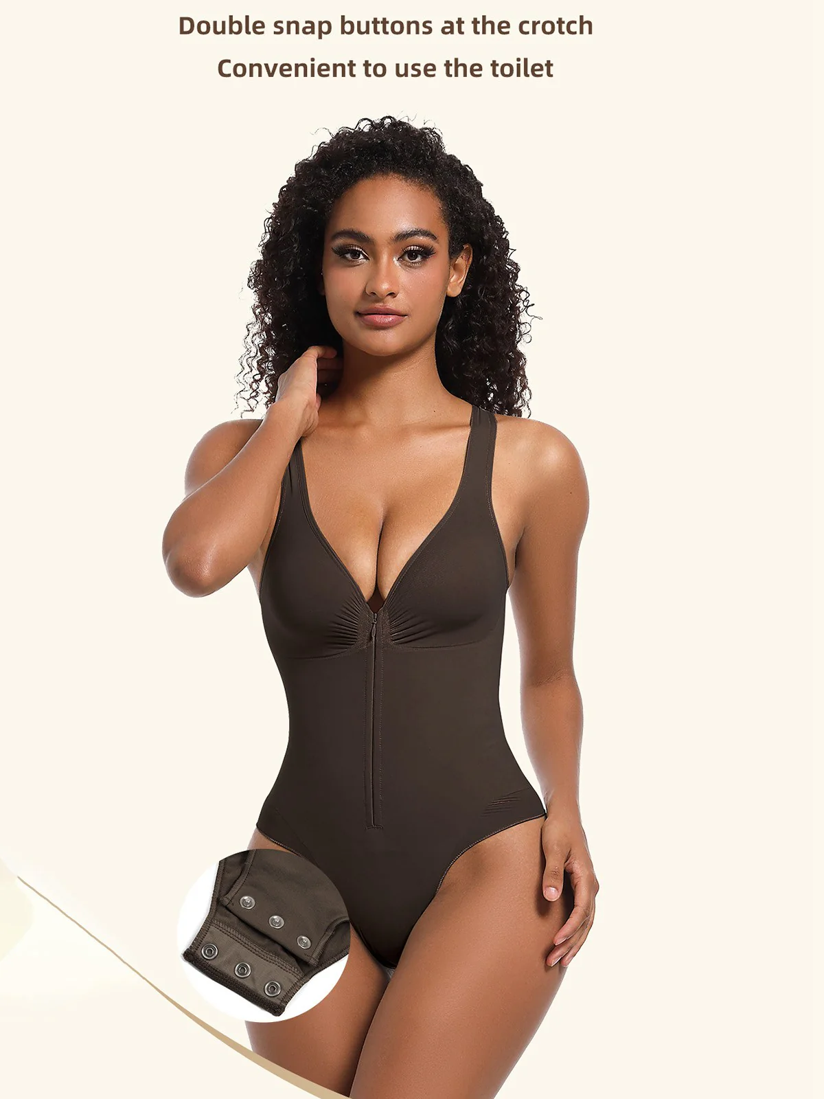 1980s Solid Front Zipper Shapwear Bodysuit - Image 7
