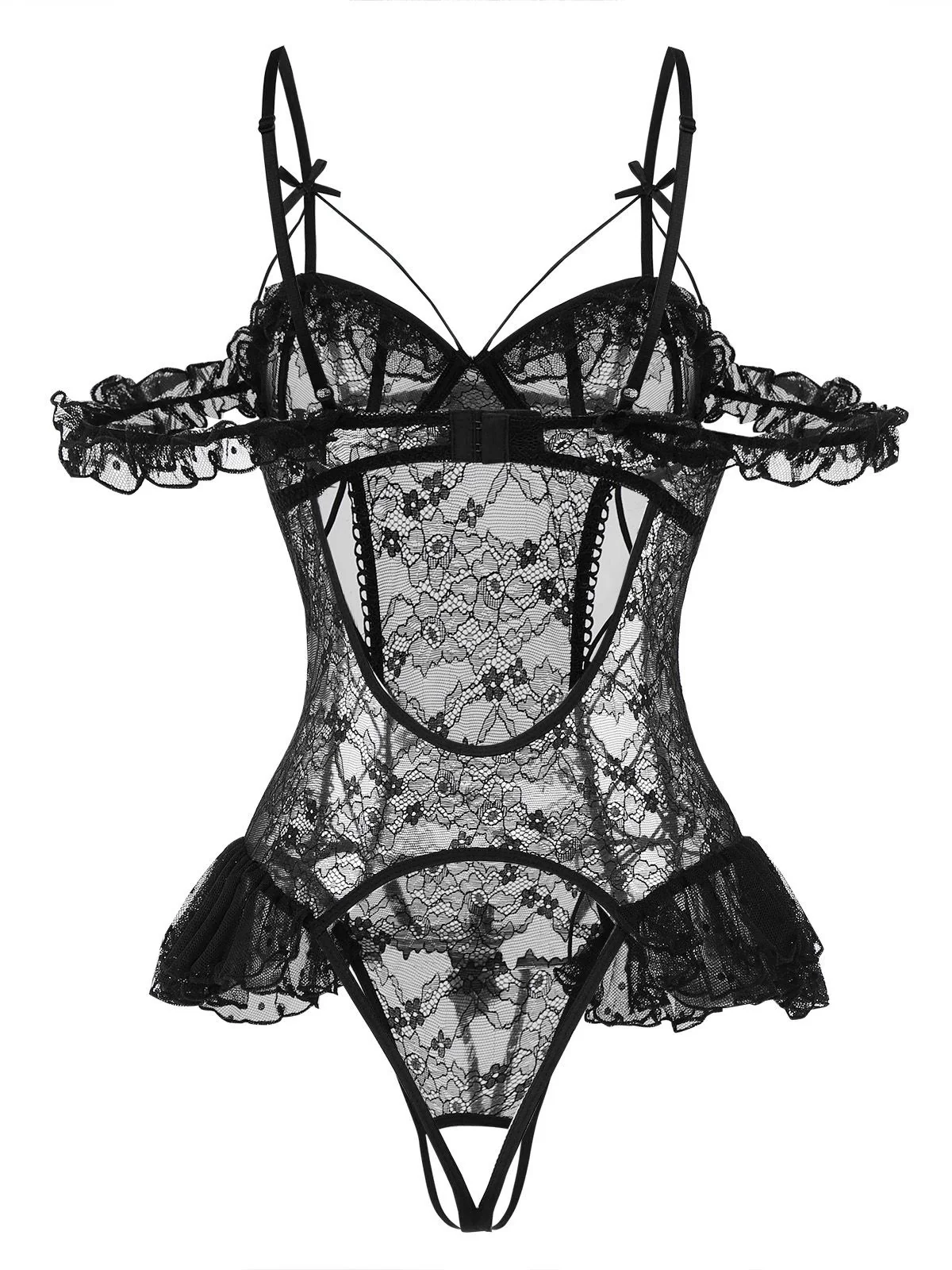1980s Solid Lace Sheer Bodysuit Nighties - Image 12