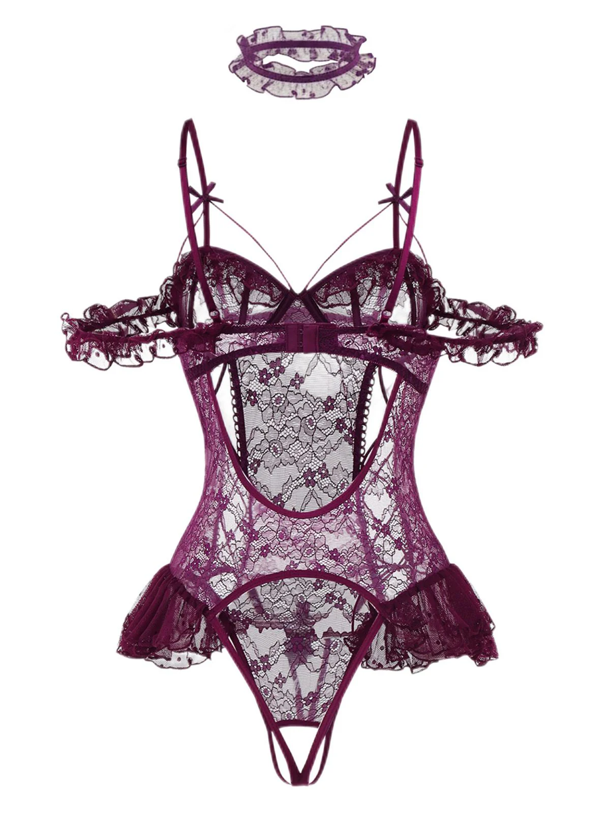 1980s Solid Lace Sheer Bodysuit Nighties - Image 3